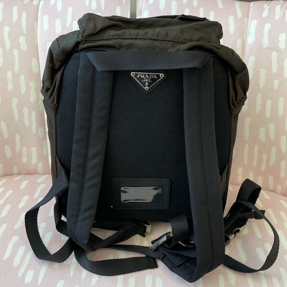 PRADA DOUBLE BUCKLE SMALL BACKPACK TESSUTO BLACK/DARK GREEN - Picture 2 of 12